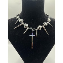 AG23 Tasarım Zımba Detaylı Haç Gothic Gotik Kolye