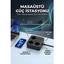 Enco Store Akım Korumalı Avrupa Soket Kartı Tip-C USB 2 M Uzatma Kablosu Emniyet Anahtarı ile