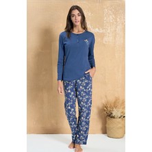 Over Sleep by Poleren Lacıvert Modal Pijama Takımı 3313