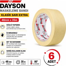 Dayson Arge Toptan Klasik Sarı Extra Maskeleme Bandı Kağıt Bant 80 Derece 48MMX35M 6 Adet