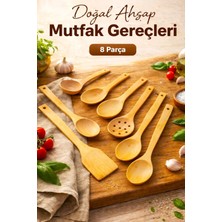 Empressco 8 Parça Doğal Ahşap Mutfak Servis Kevgir Kepçe Pilav Spatula Kaşık Seti El Işçiliği Annelere Özel