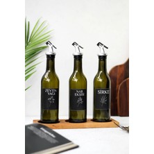 Empressco Ahşap Stantlı Siyah Etiketli 3lü Sirke Nar Ekşisi Zeytinyağı Şişesi 350 ml
