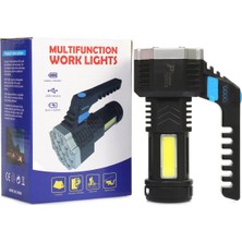 TKÇ PS-3879 USB Şarj Göstergeli Şarj Edilebilir 7*xpe +Cob LED El Feneri