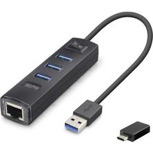 TKÇ USB Type-C 3.2 Gen1 Hub Ethernet Gigabit 4 Port Siyah RJ4503