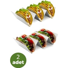 Empressco 2 Adet 3 Bölmeli Taco Standı, Çelik Hamburger Waffle Ekmek Sandviç Tost Taco Servis Sunum Standı
