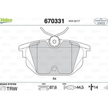 Fren Balatası - (Alfa Romeo Spider, Gtv, 155, 33, 145, Punto, Tipo, Bravo, Barchetta, Coupe, Uno, Marea, Tempra, Egea) - (VALEO-670331)
