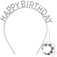 Timion Mey Ithalat® Gümüş Kristal Taşlı Happy Birthday Doğum Günü Tacı Ithal Ürün A Ka