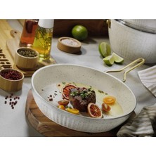 Empressco Maya Granit Desenli Tava Altın Kulp - Beyaz - 26 cm