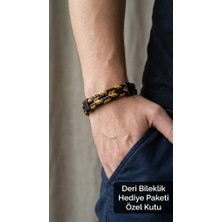 Herşey Nota Delsorin Flame Siyah Deri Erkek Bileklik - Kalın Turuncu Siyah Örgülü
