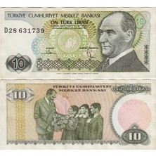 Banknoting Türkiye Cumhuriyeti 7. Emisyon 2. Tertip 10 Lira. Seri D28. Dalgalı Çilaltı Kondisyon.