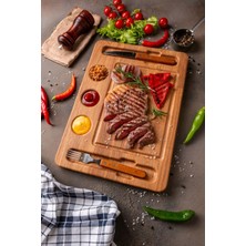 Empressco Ahşap Kesme Tahtası - Premium Steak Sunum - Ahşap Soslu Sunum Tabağı - Premium Kalite Sunum