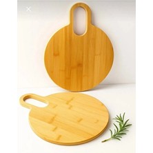 Empressco Yuvarlak Ahşap Bambu Kesim Panosu - Kesme Tahtası Saplı = 28 x 35 cm