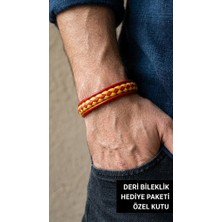 Herşey Nota Dameric Solis Kırmızı Sarı Deri Erkek Bileklik - Çift Örgülü Canlı Tasarım