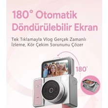 Gees Global 2k Mini Dijital Retro Video Kamera Flaşlı Dijital Vlog Mini Fotoğraf Makinesi Türkçe Menü Pemb