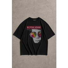 Fuddy Moda Unisex Oversize Elton John Baskılı Bisiklet Yaka Tişört