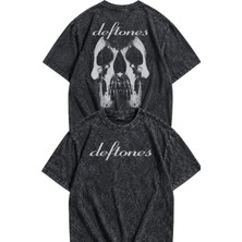 Fuddy Moda Unisex Deftones Skull Sırt Baskılı Yıkamalı Tişört, Oversize Rock Band Temalı Retro Tshirt