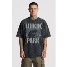 Fuddy Moda Unisex Linkin Park Lp Meteora Baskılı Yıkamalı Tişört, Oversize Rock Band Temalı Vintage Tshirt