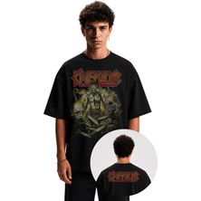 Fuddy Moda Unisex Kreator Skull Ense Baskılı Bisiklet Yaka Tişört, Oversize Rock Band Temalı Tshirt