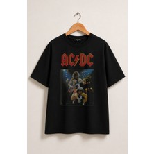 Fuddy Moda Unisex Ac-Dc Baskılı Tişört, Oversize Rock Band Temalı Tshirt