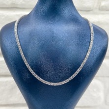 Livora Jewelry 925 Ayar Gümüş Pırlanta Montür Zirkon Taşlı Su Yolu Gerdanlık 3 mm Kadın Kolye