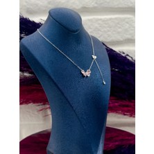 Livora Jewelry 925 Ayar Gümüş Pembe Mineli Zarif Özel Tasarım Kadın Kolye