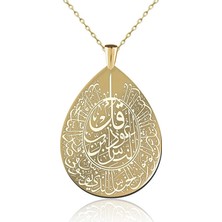 Seyyidoğlu Silver 925 Ayar Gümüş Damla Model Nas Felak Suresi Altın Kaplama Kadın Kolye