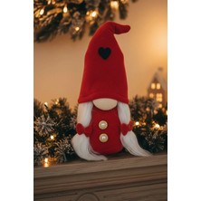 Empressco Yılbaşı Hediyesi Peluş Elf Cüce Figür Kırmızı Kalpli 30 cm Obje Dekoratif Yeniyıl Süsü Biblo