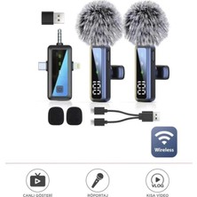 Empressco H68 Type-C + Lightning + Aux 2li 3in1 Kablosuz Yaka Mikrofonu