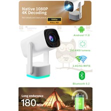 Empressco Android 11 Şarjlı Projeksiyon 1080P 200 Ansilümen Akıllı Taşınabilir Projektör 4K Projeksiyon Cihazı