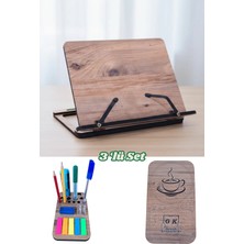 Empressco Ahşap Kitap Okuma Standı Tablet Tutucu Kuran Rahlesi Sade Tasarım Bardak Altlığı ve Kalemlikli Set