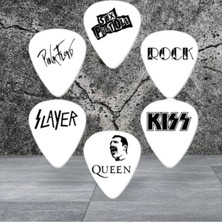 Empressco Gitar Pena 6 Adet Çift Taraf Baskılı Queen Rock Slayer Pink Floyd Kiss Sex Pistols Gitar Pena 0,50MM