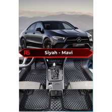 Mercedes-Benz Cla Siyah Üzeri Mavi Dikiş 8d Diamond Premium Havuzlu Deri Oto Paspas