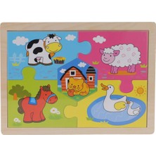 Gees Global S01002909 Wooden Puzzle Vehıcles Anmals 5 Pcs 2 Ast