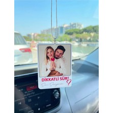 Empressco Beyaz Pleksi Kişiye Özel Fotoğraflı Dikkatli Sür Yazılı Araba Hediyesi Araba Süsü Dikiz Aynası Süsü