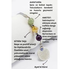 Empressco Doğal Taşlı Metal Ayetel Kürsi Dualı Araba Dikiz Ayna Süsü, Ametist, Sitrin Taşı, Aventurin