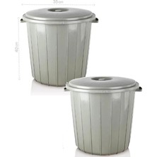 Empressco 2 Adet 25 Litre Yuvarlak Kapaklı Büyük Çöp Kovası Sağlam Plastik Çöp Kutusu Ø35 H:40 Su Erzak Kovası