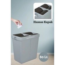 Empressco Mote Ikili Gri Çöp Kutusu Kovası Hassas Kapaklı Çift Kapaklı Gri 80 Lt