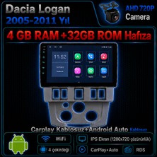 SBAID Dacia Logan 2005-2011 Yıl Uyumlu 4GB Ram 32GB Rom Hafıza Android Kablosuz Carplay Navigasyon Multimedya 9 Inç Ekran Hediye Görüş Kamerası Hediye Çerçevesi 4+32