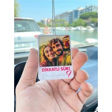 Empressco Beyaz Pleksi Kişiye Özel Fotoğraflı Dikkatli Sür Yazılı Araba Hediyesi Araba Süsü Dikiz Aynası Süsü