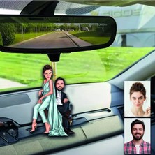 Empressco Bay Karı Koca Ahşap Tasarımlı Araba Dikiz Ayna Süsü Magnet Olsun