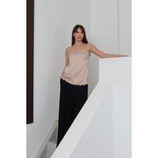 Very Moda Dantelli Straplez Saten Bluz -| D2941