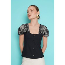 Very Moda Omuz Dantel Detaylı Kayık Yaka Bluz | D2994