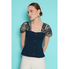 Very Moda Omuz Dantel Detaylı Kayık Yaka Bluz | D2994