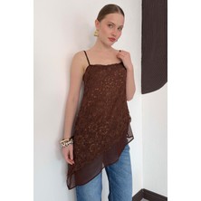 Very Moda Asimetrik Dantel Askılı Bluz | D2935
