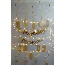 Empressco 10'lu Tavan Süs ve Hoşgeldin Ramazan Bannner ve LED Işık Ramazan Ayı Süsleme Seti
