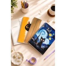 Dival Notebook A4 Spiralli Karton Kapak 4’lü Set 2 Kareli 2 Çizgili Ders Programlı Not Okul Defteri - Meow Kedi Serisi