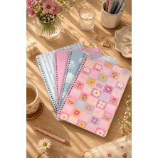 Dival Notebook A4 Spiralli Karton Kapak 4’lü Set Kareli Ders Programlı Not Okul Defteri - Mavi Pembe