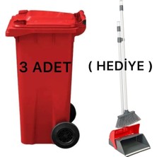 Empressco 3 Adet Kirmizi Plastik Çöp Konteyneri 120 Litre - Isıya Karşı Dayanıklı  -(Faras Hediyeli)