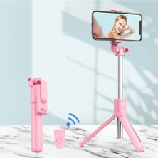 Empressco Uzaktan Kumandalı Selfie Çubuğu Tripod Ayaklı Teleskopik Fotoğraf Çekim Çubuğu Pembe Katlanır