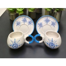 Empressco Yıldız Nazar Desenli Özel Kabartmalı El Işlemeli 4 Parça 2 Kişilik Fincan Takımı